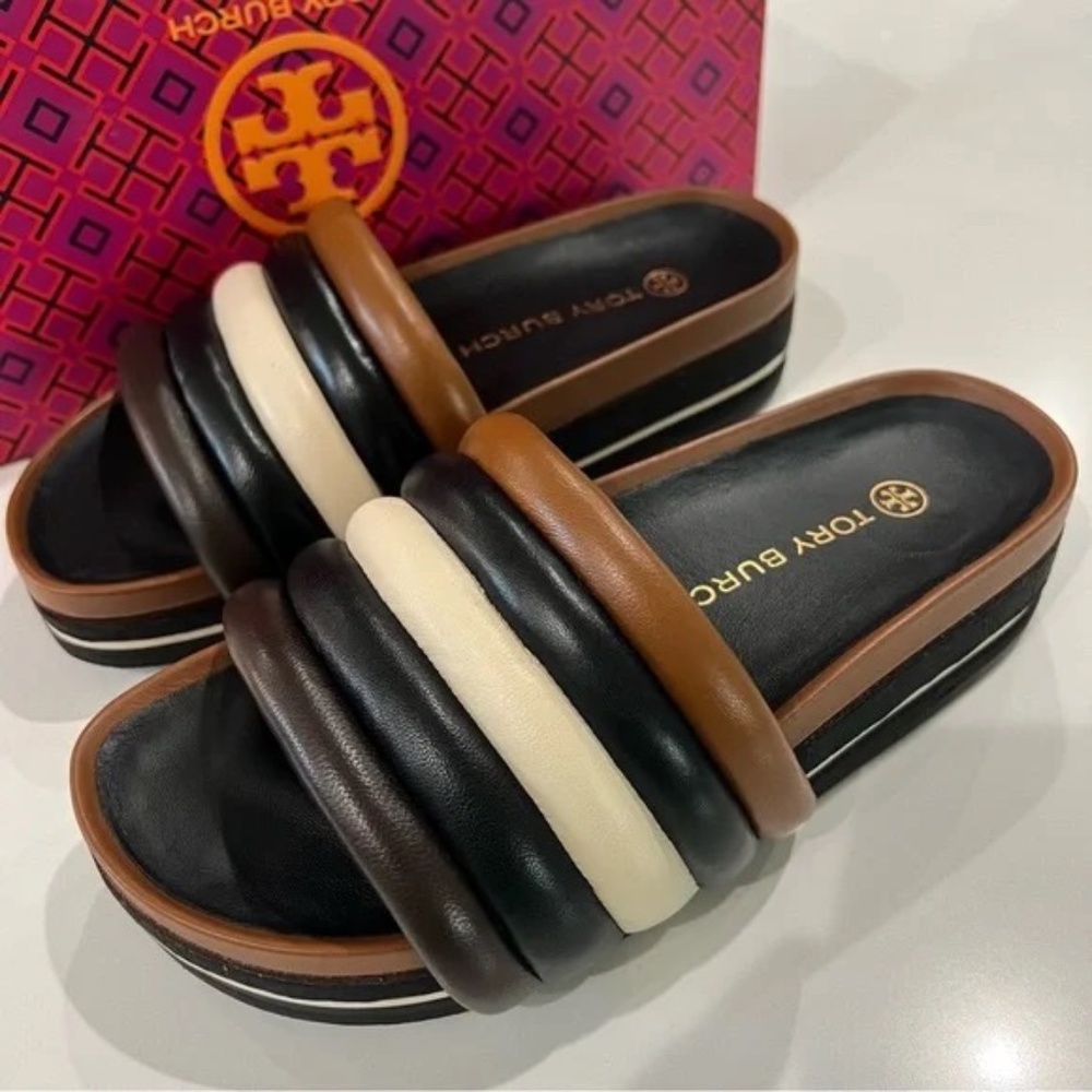 Tory Burch Quilted Platform Sandals Mocha Brown Size 8